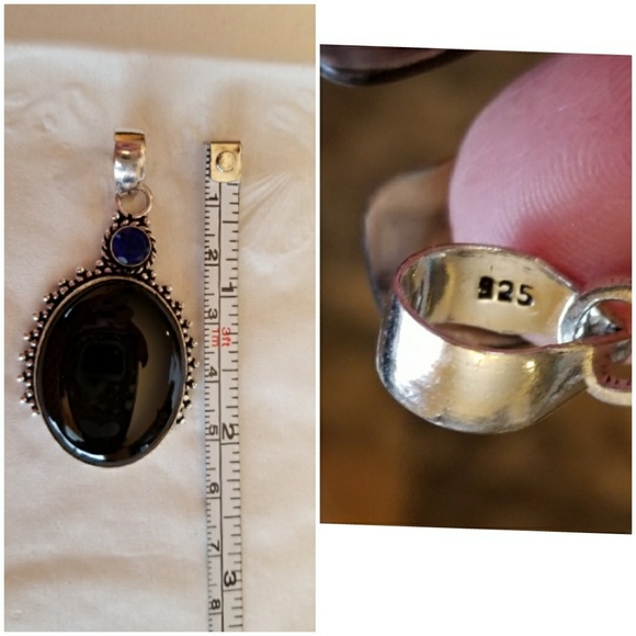 Genuine Beautiful Black Onyx and Sapphire Pendant - Picture 4 of 4